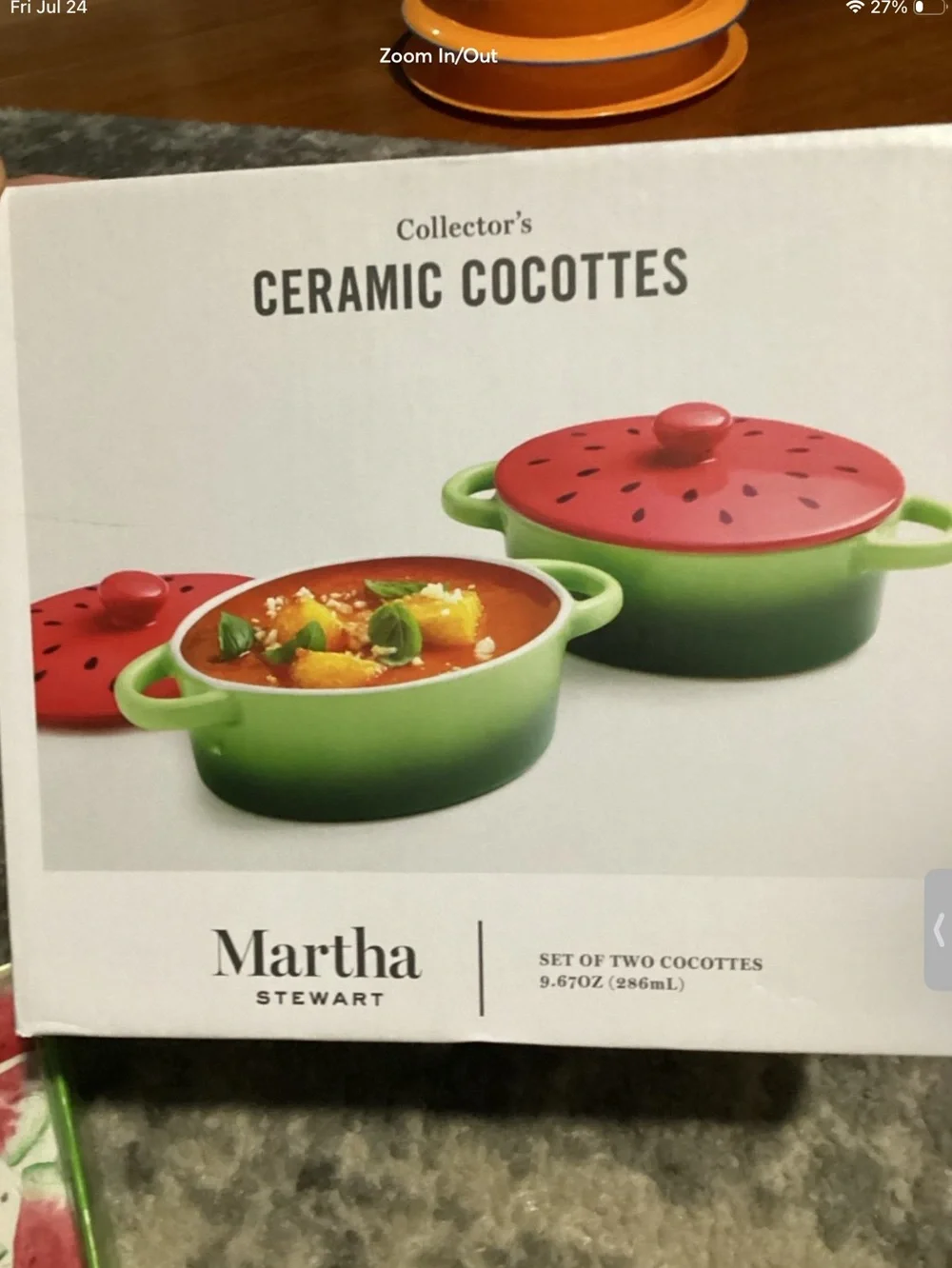 Watermelon ceramic serveware Coasters S/4, Martha Stewart Cocottes (2) Summer